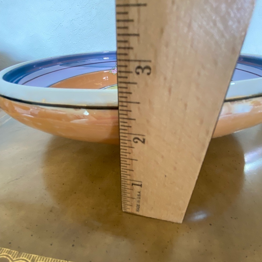 Vintage Noritake Hand Painted Lusterware Large Shallow Bowl Peach Blue Floral - Picture 8 of 9